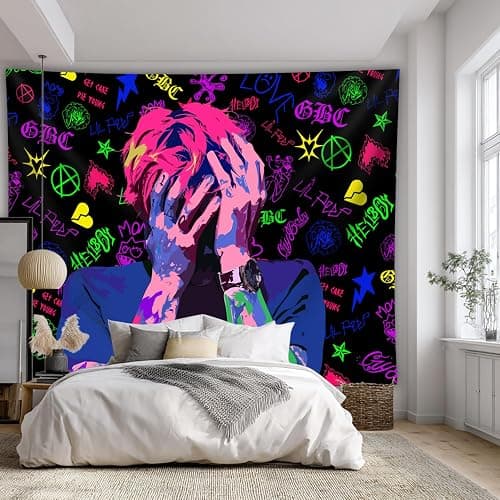 PSYHILAR Lil Peep Tapestry Blacklight, Rapper Black Light Poster for Bedroom, Hip Hop Star Music UV Flag (40 x 30 Inches) thumbnail 5