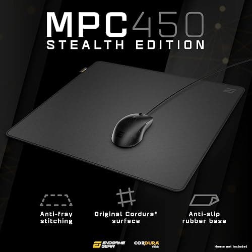 ENDGAME GEAR MPC 450 Gaming Mouse Pad - 17.72 x 15.75 inches - Large Desk Pad for Keyboard and Mouse - Cordura Fabric - Stitched Edge -Bottom from Natural Rubber Desk Mat - Stealth Edition - Black thumbnail 2