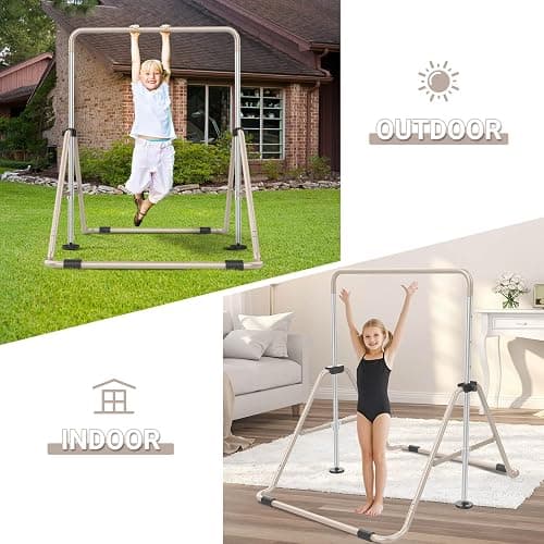 Nimsqury Foldable Gymnastics Bar, 5-Height Adjustable Gymnastic Bars for Kids at Home,Robust & Stable for Indoor/Outdoor Using,Weight Limit 140LBS thumbnail 6