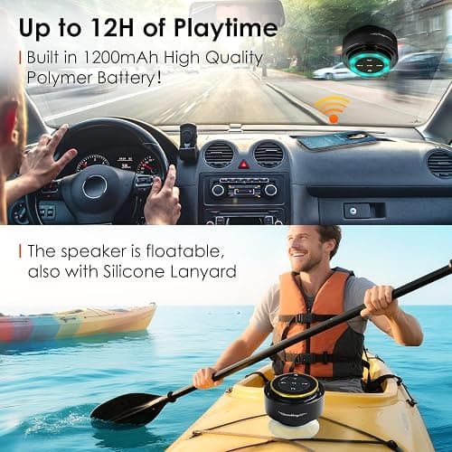 XLEADER (Upgraded Pro Shower Speaker, Certified IPX7 Waterproof Bluetooth Speaker, 8W Crystal Sound&Rich Bass, 15H Playtime, with Suction Cup&Silicone Lanyard,Ideal Gifts, SoundAngel Mate(2 Gen) Gold thumbnail 7