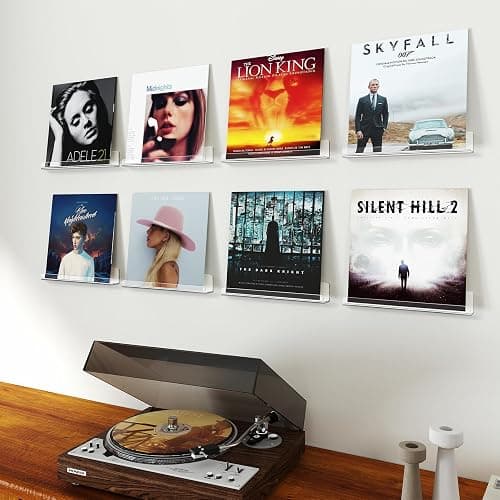 Gotega 8 Pack Vinyl Record Shelf Wall Mount, 12 inch Album Record Holder Display, Clear Acrylic Floating Shelves for Wall, Suitable for Bedroom, Living Room, Magazine Shelf, Kids Bookshelf, etc thumbnail 2