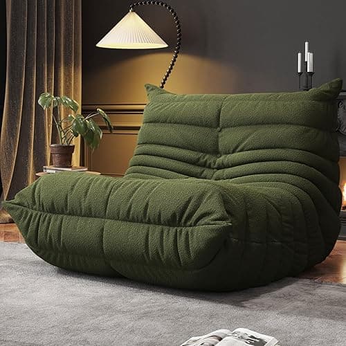 Bean Bag Chairs for Adults, Memory Foam Couch Single Sofa Chair, Soft Teddy Material Cozy Comfy Reading Nook Chairs, Floor Chair for Living Room Bedroom Office (Green) - 35" Wide – fits 1 adults - Green