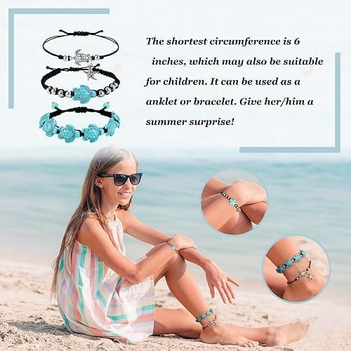 FASACCO 10 PCS Turtle Ankle Bracelets for Women Waterproof Handmade Starfish Sea Turtle Bracelet Adjustable Boho Summer Beach Bracelets for Women Men Bahamas Souvenirs thumbnail 4