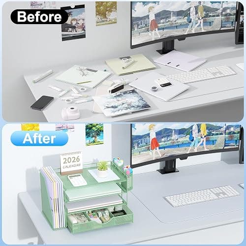 gianotter 4-Tier Desk Organizer with Drawers, File Holders, Letter Trays and Pen Holders - Workspace Accessories for Office Supplies (Sage Green) thumbnail 4