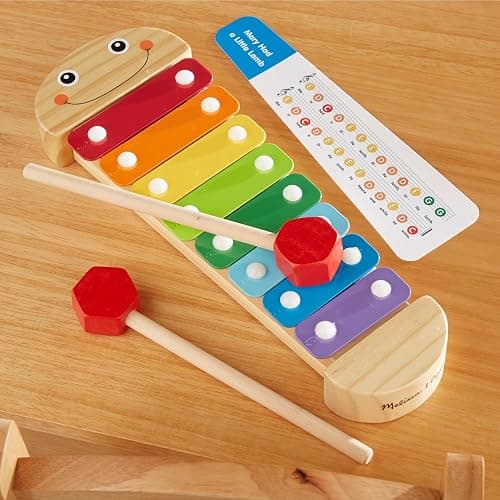Melissa & Doug Caterpillar Xylophone Musical Toy with Wooden Mallets 15.25" x 6.5" x 1.5", Blue thumbnail 9