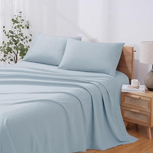 Modern Threads Soft Microfiber Solid Sheets - Luxurious Microfiber Bed Sheets - Includes Flat Sheet, Fitted Sheet with Deep Pockets, & Pillowcases Blue Mist Full thumbnail 2