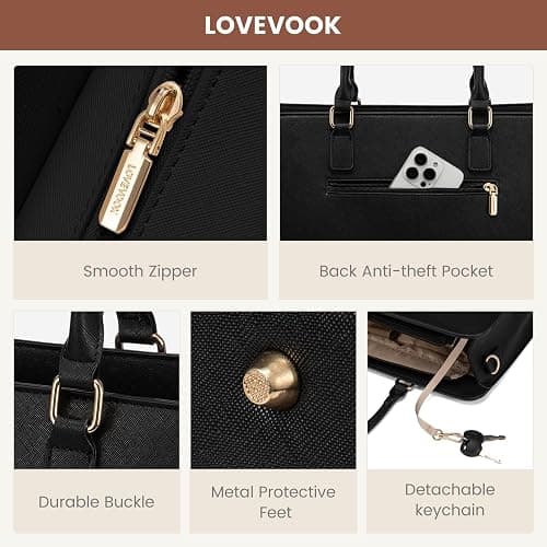 LOVEVOOK Laptop Tote Bag for Women,Leather Work Bag, Waterproof Business Teacher Bag,Large Computer Handbag Purse Briefcase,Office Gifts for Women thumbnail 6