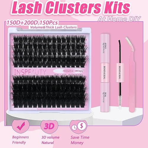 Lash Clusters Kit 150D+200D Thick Lash Clusters Eyelash Extension Kit 12-20mm Individual Lashes Kit with Lash Bond and Seal, Lash Tweezers for DIY Lashes Extension by INSPEAUTY thumbnail 2