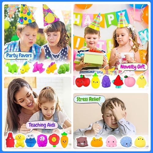 Pack of 60 Squishy, Kawaii Squeeze Toy, Anti-Stress Toy with Different Animal Motifs, Mochi Squishy, Fidget Toys, Give Aways Children's Birthday, Mochi, Squishy, Squeeze Toy (Random) thumbnail 4