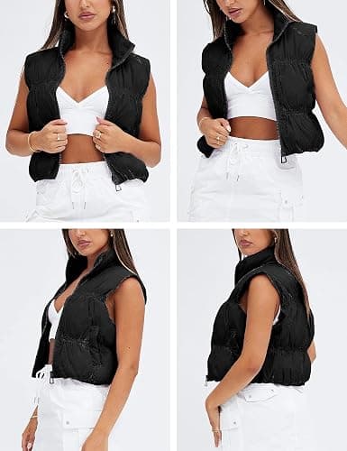 UANEO Womens Cropped Puffer Vest Zip Up Stand Collar Sleeveless Padded Cropped Vest thumbnail 7