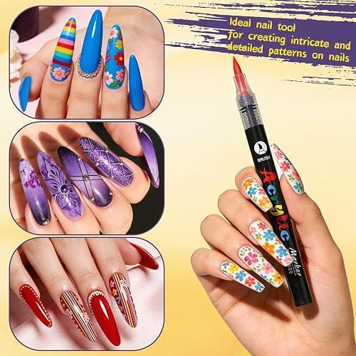 Artdone 12 Colors Nail Art Pens Set, 3D Quick-Drying Acrylic Paint Markers Nail Point Graffiti Dotting Drawing Liner Brush for DIY Gel Nail Polish Design Manicure Tools thumbnail 7
