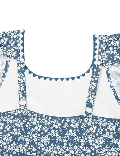 Girls Swimsuit Ruffled Square Neck Color Contrast Trim One Piece Bathing Suit Geometric Girls'Swimwear 9-16Y thumbnail 8