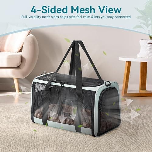 PETSFIT Soft-Sided Cat Carrier with Patented Safety Buckles, Lockable Zippers & Safety Tether,Escape-Resistant Travel Pet Carrier for Car Rides & Vet Visits, Airline Approved Under-Seat, Up to 12 lbs thumbnail 6