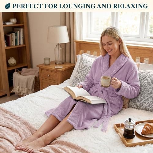 PAVILIA Soft Plush Women Fleece Robe, Cozy Warm Bathrobe, Fuzzy Female Long Spa Robe thumbnail 5