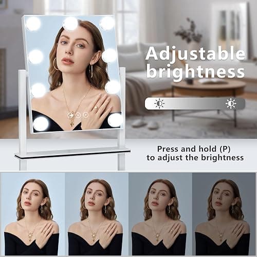 Vanity Mirror with Lights,Lighted Vanity Mirror with 9 Dimmable Bulbs for Dressing Room & Bedroom,3 Color Lighting,Modes Detachable 10x Magnification 360°Ratation(White) thumbnail 4