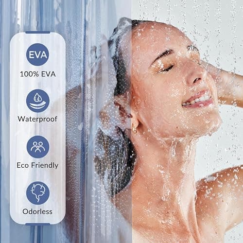 AmazerBath Premium EVA Shower Curtain Clear Blue, Luxury Shower Curtain Blue Jelly-Like Soft, Waterproof Bathroom Curtain with 3 Weighted Stones and 12 Grommets, Recyclable Packaging thumbnail 6
