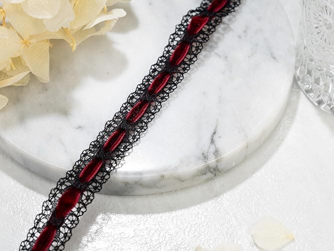 Lace Velvet Choker With Black Red, Ultra Comfortable Stretch Choker Necklaces for Women, Sexy Charm 90s Goth Choker, Halloween Gifts thumbnail 6