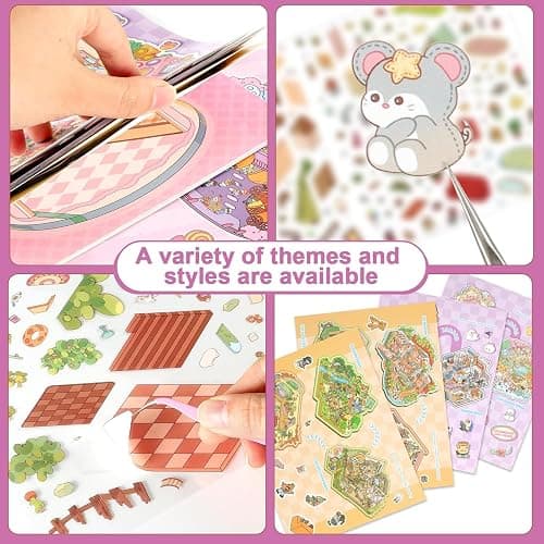 3D Sticker Scene Book,Miniature Craft Kit with 9 Sticker Sheets & 6 Cozy Room Cards for Kids and Adults DIY thumbnail 6