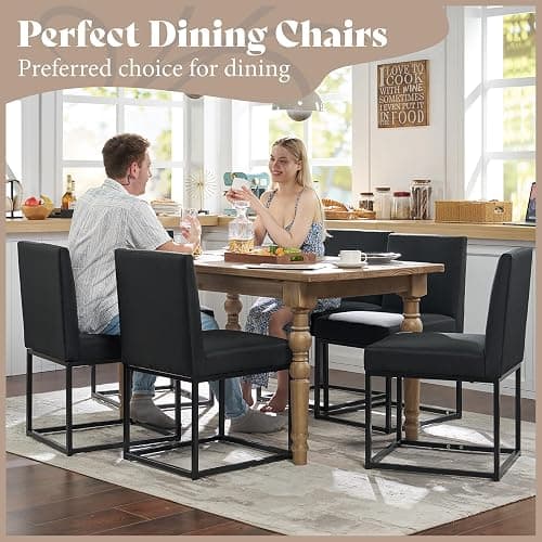 Jocisland Mid Century Linen Dining Chairs Set of 6, Modern Upholstered Dinner Chairs with Metal Frame for Restaurant, Dining Room, Kitchen, Black Padded Chairs thumbnail 7