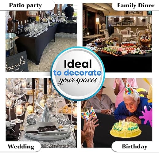 Heochy 2 Pack 6FT Table Cloth for Rectangle Table - Black Tablecloths Rectangular Fitted Stretch Spandex Table Covers 6 ft for Birthday, Cocktail, Wedding, Banquet Christmas Holiday Tablecloth - 70" x 30"-2 pack - Black thumbnail 6