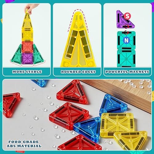 RiteHold Magnetic Tiles for Kids Mini Magnet Tiles Building Set 43PCS Toddlers Magnetiles Travel Toys with Case & 2 Cars Basic STEM Magnets Construction Tile Toy Ages 3-8 Boys Girls thumbnail 4