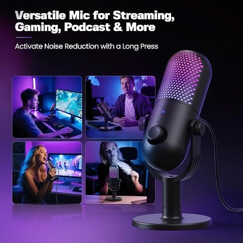 USB Microphone for PC Gaming: Condenser Microphone RGB for Gamer with Stand Mic - Recording Mic for Computer&Laptop with Qiuck Mute - Desk Podcast Mic for Podcast & Singing & Streaming & Youtube Black thumbnail 7