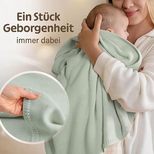 Merle Toys® Premium Babydecke Baumwolle, 100% Bio - GOTS & Oeko-TEX Zertifizierte Strickdecke, Baby Decke Neugeborenen, Kuscheldecke Baby, Blanket Newborn Cotton, Babydecke Bio Baumwolle, Mint thumbnail 7