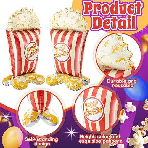 Charnoel 4 Pcs 4ft 3D Self Standing Popcorn Clown Balloons Giant Circus Carnival Foil Balloon for Carnival, Circus Themed, Movie Night Birthday Party Decoration thumbnail 3