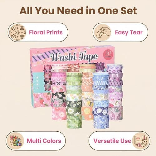 Sifaolp 50 Rolls Washi Tape Set, Assorted Sizes, for Junk Journal Scrapbook, Bullet Journaling Scrapbooking Supplies, Planner Sticker DIY Craft Decor (Dreamy Pastels) thumbnail 8
