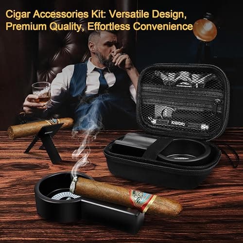 Multifunctional Cigar Accessories, 5-in-1 Kit - V Cigar Cutter, Cigar Draw Enhancer Tool, Cigar Ashtray, Cigar Holder, Cigar Punch, with Accessory Bag for Smoking, Travel, Outdoor, Cigar Gifts for Men thumbnail 2