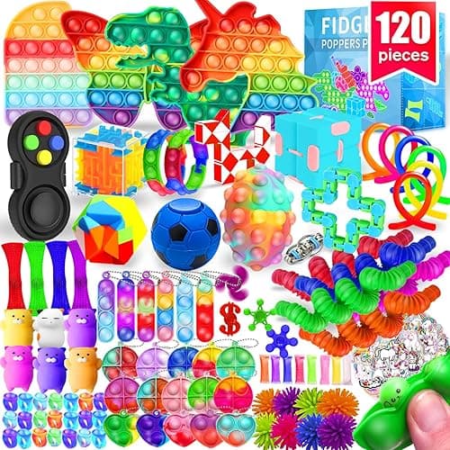 MOZACI Fidget Toys, 120 Pack Fidgets Set Stocking Stuffers for Kids Party Favors Autism Sensory Toy Bulk Adults Kids Boys Girls Teens Stress Autistic ADHD Anxiety Carnival Treasure Classroom Prizes - 120