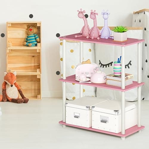 Furinno TURN-N-TUBE Storage Shelves, 3-Tier Book Shelf, Corner Shelf, Toolless Open Shelves, for Organization and Storage, Living Room, Garage, Home Office, Pink thumbnail 7