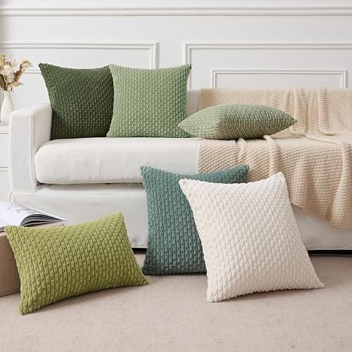 Kevin Textile Spring Boho Cushion Covers 45 x 45 cm Set of 2 Soft Striped Corduroy Decorative Square Cushions Covers 18x18 Inch with Invisible Zipper for Chair Couch Sofa Bedroom, Sage Green thumbnail 8