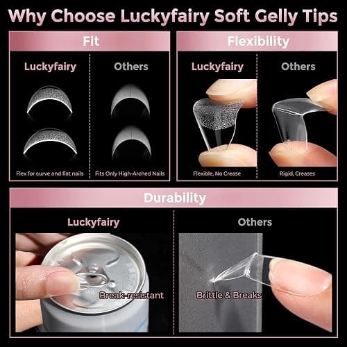 Luckyfairy Short Almond Nail Tips, 240pcs Soft Gel Pre-Shaped Acrylic Fake Nails, Half Matte Full Cover Clear Gelly Press on Flase Nail Tips for Extension Home DIY 12 Sizes Gelly Tips thumbnail 7