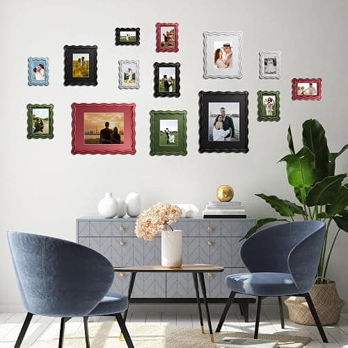 iRahmen 4x6 Wavy Picture Frame Set of 2 - Scalloped Frame Display Picture 3.5x5 with Mat or 4 x 6 Without Mat, Blue Photo Frame with Tempered Glass for Tabletop Display and Wall Mount thumbnail 7