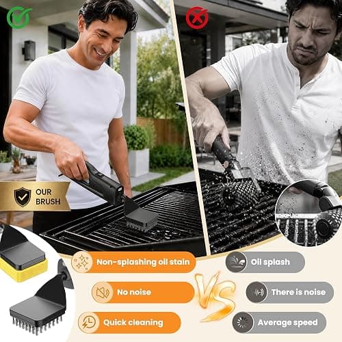 Electric Grill Brush with LED Light, Grill Cleaner for Outdoor Grill（Black） | Reciprocating Cleaning Action, Hot Grill Cleaning, Brushless Motor, 3-5H Runtime, LED Light, Ergonomic Handle, 4 Heads Kit thumbnail 6