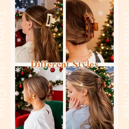 Auseibeely 6 Pcs Rectangle Tortoise Shell Claw Clip - 3.35 Inch Medium Hair Clips for Women and Girls, Non-slip Square Claw Clips for Thick/Thin Hair, Banana Jaw Clips Accessories for Christmas Gift thumbnail 6