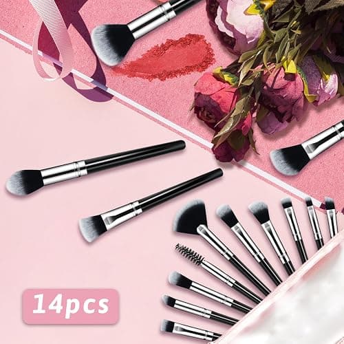 Makeup Brush Set, Premium Synthetic 14 Pcs Makeup Brushes, Travel Makeup Brush Set for Foundation, Concealer, Blush and Eyeshadow Brush(Black) thumbnail 7