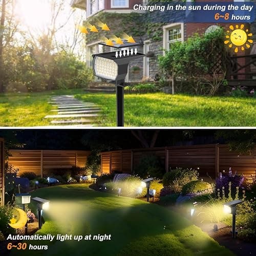 WENATY Solar Spot Lights Outdoor Waterproof IP65, 12 Pack Landscape Spotlights with 46 LEDs, 3 Modes Auto On/Off Solar Powered Flood Lights for Outside Pathway, Yard, Garden, Walkway (Warm White) thumbnail 2