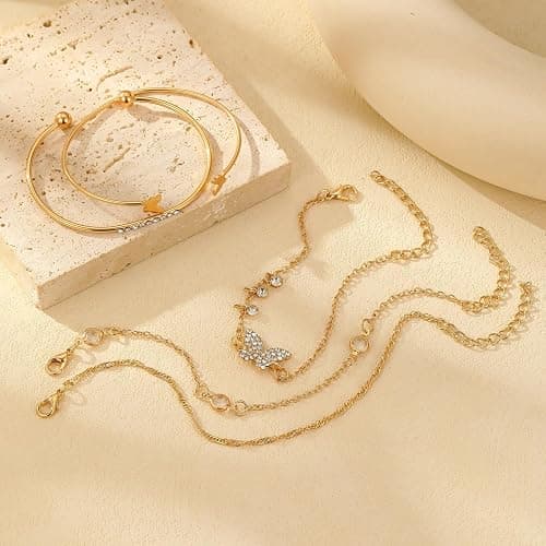 5 PCS Gold Bow Bracelets Set for Women, Elegant Butterfly and Pearl Accented Layered Bracelet Set - Delicate Fashion Jewelry thumbnail 3