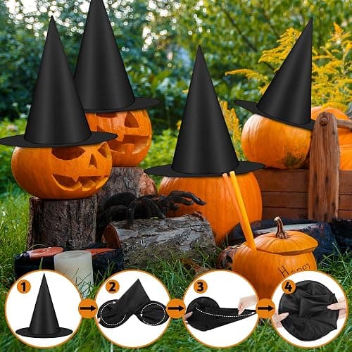 Luces 12 PCS Witch Hats, Thickened Hanging Witches Hats Halloween Decor | Black Witch Hat with 164 FT Rope Wizard Decor to Hang from Ceiling, Halloween Decorations Witch Costume Accessory thumbnail 3