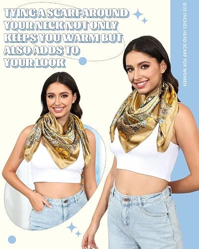 AWAYTR 35” Large Square Satin Head Scarf - 3Pcs Satin Hair Scarves Silk Bandana Scarf Headscarf Silk Feeling Scarf for Women thumbnail 3