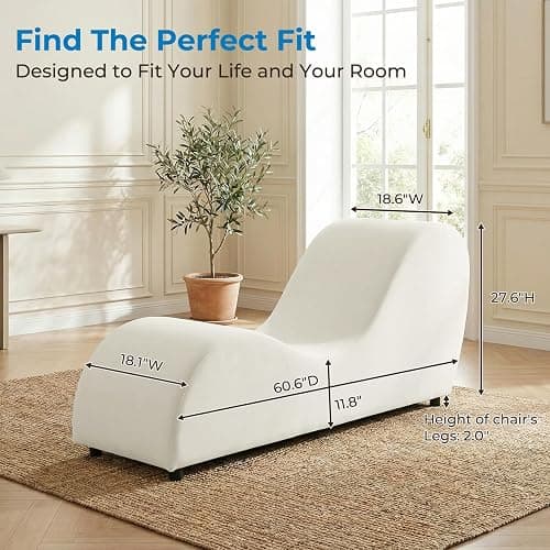 Mjkone 60.6" W Yoga Sofa Chair Chaise Lounge Chairs Indoor for Adults Bedroom Yogas Stretching, Curved Velvet Yoga Lounges Chaise Chair for Living Room Relaxing Apartment Exercising, Beige thumbnail 2