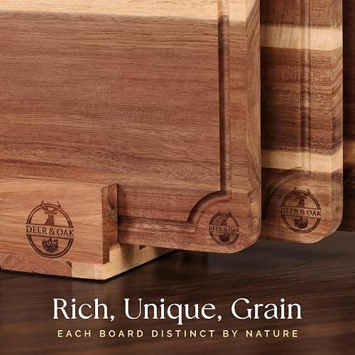 Pre-Oiled, Non Toxic 3-Piece Acacia Cutting Board Set with Stand, FSC Certified Wooden Chopping Boards, Includes 3.4 fl oz Chopping Board Oil, 3 Wood Carving Boards for Home, BBQ Kitchen, Deer & Oak thumbnail 8