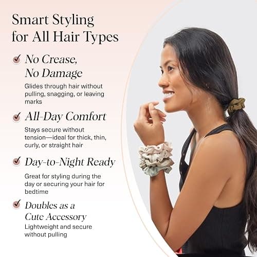 Kitsch Scrunchies for Women - No Crease Hair Ties for Girls | Scrunchies For All Hair Types and Textures, Perfect for Day or Night | Ideal Gifts for Women - Moss Green, 5 Pcs thumbnail 3