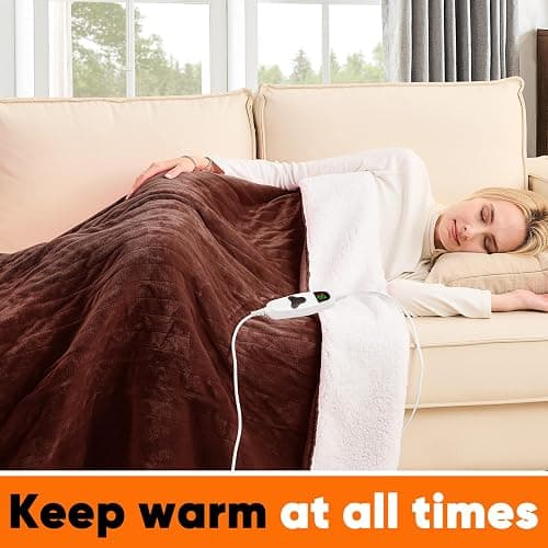 Heated Blanket Electric Blankets,50“ x 60” Heating Blanket,Thick Warming Plush Electric Lap Twin Size Sherpa Gifts for Women,Mom,Grandma with 5-Position Timer &10 Heating Levels,Coffee thumbnail 2