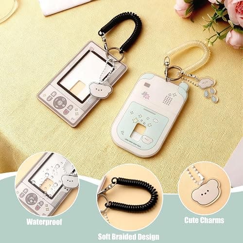 Cartoon Photocard Holder, 2PCS Acrylic Protective Photocards Holders, Cute Photo Card Holder Id Card Holder, ID Badge Holder Keychain, Protective Sleeves Photocards Holder with Spiral Wrist Coil ﻿ thumbnail 5