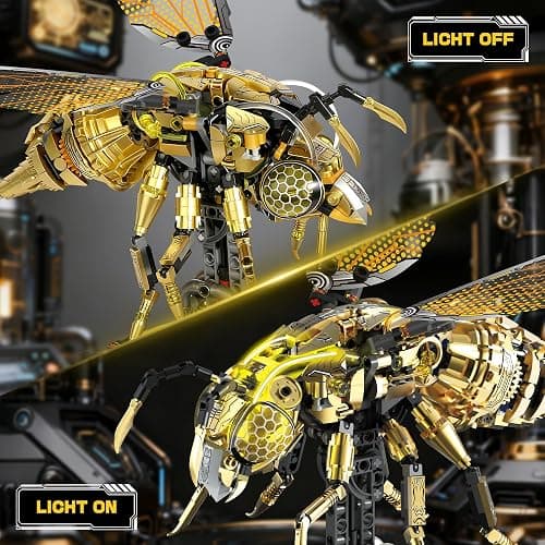 Mechanical Bee Building Set for Adults, Technic Animal Building Block Insect Model with Lights & Moving Wings, Golden Robot Bee Collectible Toy Kit, Creative Display & Gift Idea, 832Pcs thumbnail 3