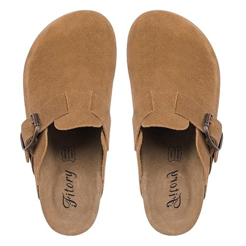FITORY Womens Clogs Slip-on Potato Shoes Leather Mules with Suede Cork Footbed Size 6-11 thumbnail 2