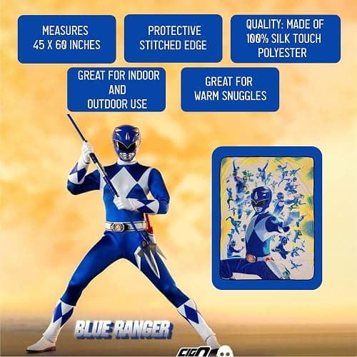 Bazillion Dreams Power Rangers Blue Ranger Fleece Softest Comfy Throw Blanket for Adults & Kids | Measures 60 x 45 Inches thumbnail 5